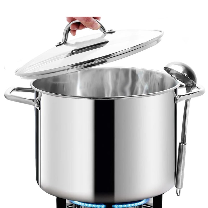 HOMICHEF 12 Quart LARGE Stock Pot with Glass Lid - NICKEL FREE Stainless Steel Healthy Cookware Stockpots with Lids 12 Quart - Mirror Polished Induction Pot - Commercial Grade Soup Cooking Pot - Image 1